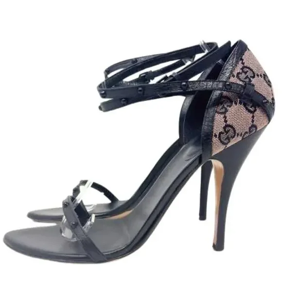 Gucci GG Logo Monogram Guccissima Supreme Studded Leather Strappy Heels EU39.5‎ - Picture 5 of 11